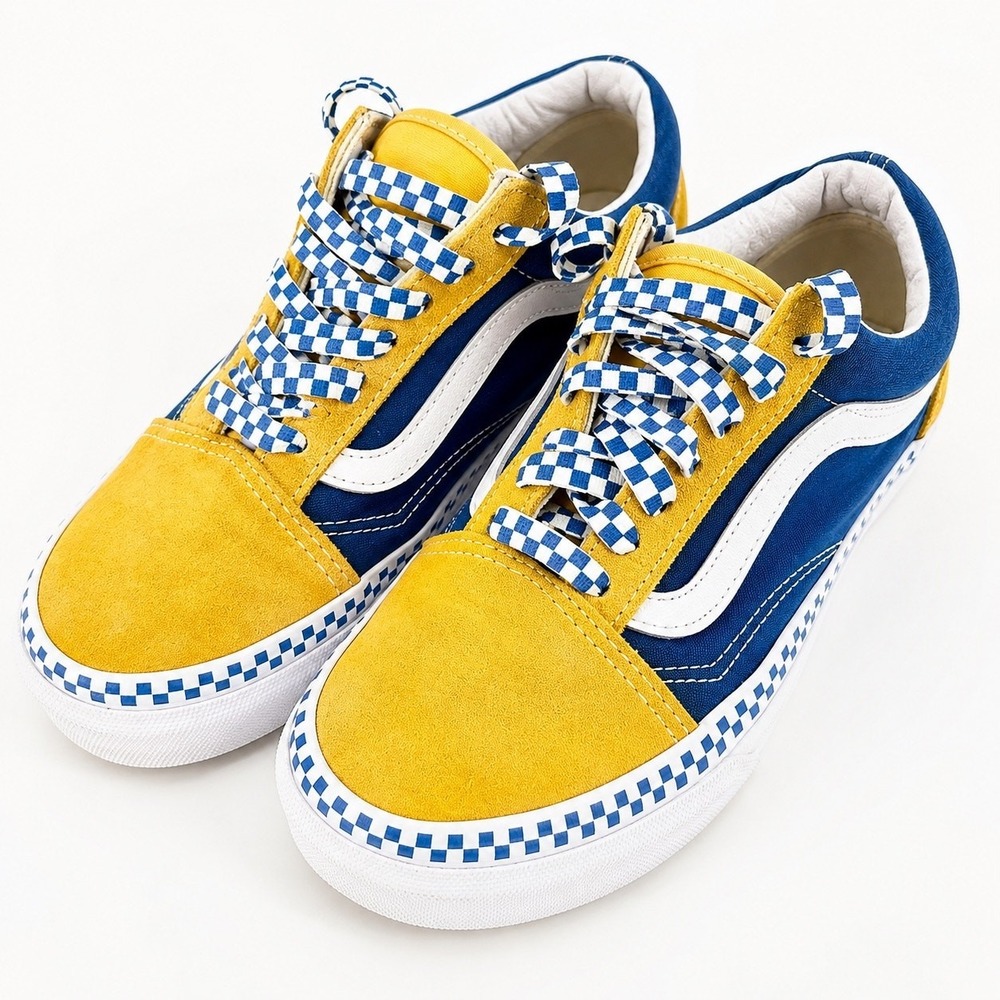 Vans Old Skool Spectra Yellow True Blue Checkerboard Youth 3.5 Rare Skate Shoes